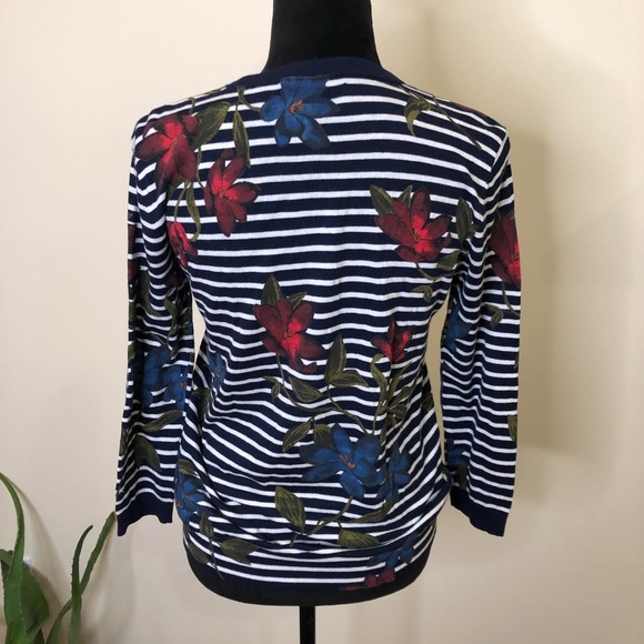 Lauren Ralph Lauren Stripe Floral Navy 3/4 Sleeve Sweater Small - Picture 6 of 6